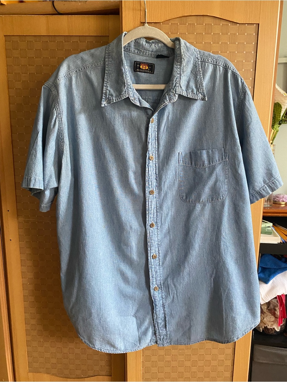 Route 66 Light Blue Short-Sleeve Denim Button-Up Shirt